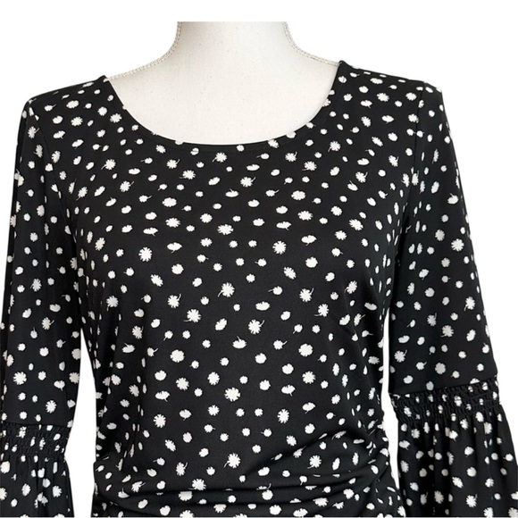 Talbots L Black Bell Sleeve Jersey Dress Dandelion Dot Print Work - Picture 3 of 5